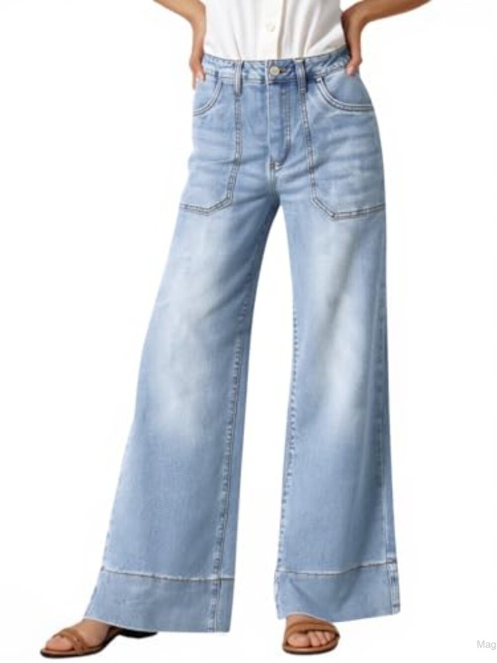Womens Wide Leg High Waist Boyfriend Barrel Jeans Cropped Flare Denim Pants